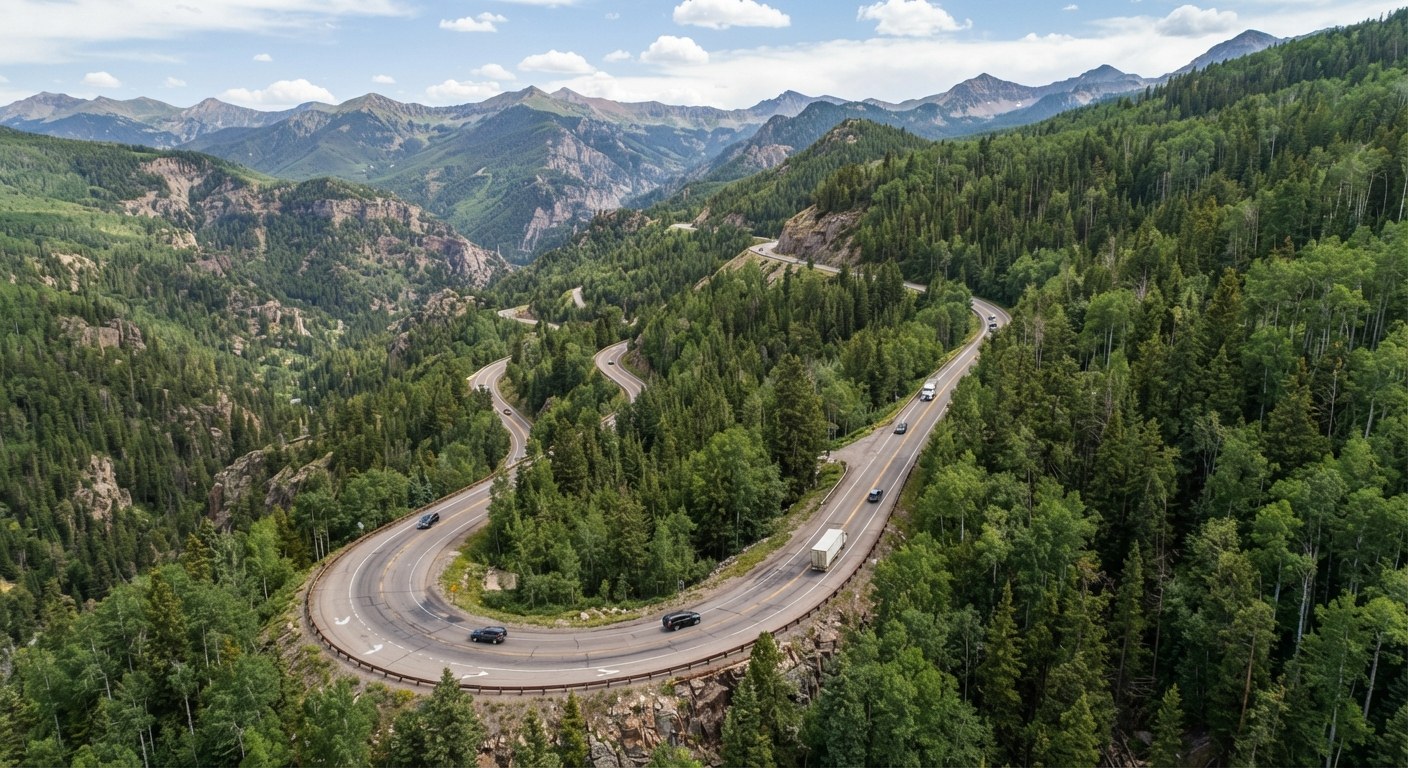 A road winding through mountain forest